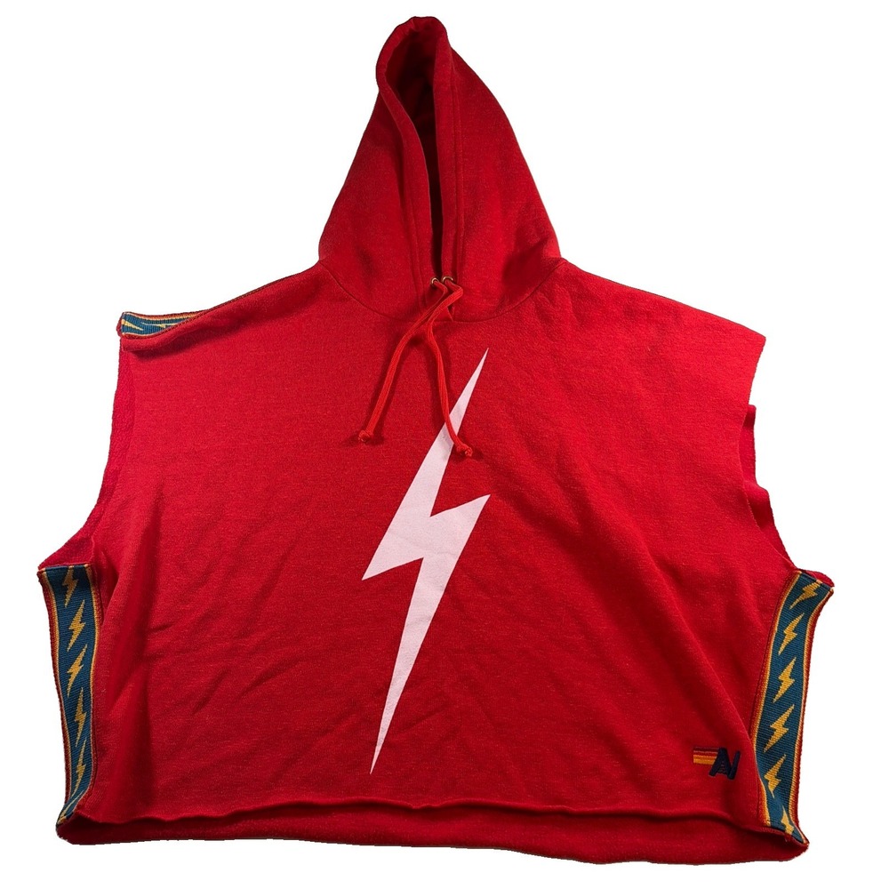 Aviator Nation Hoodie Sweatshirt Sz Large Red Sleeveless Lightning Bolt USA